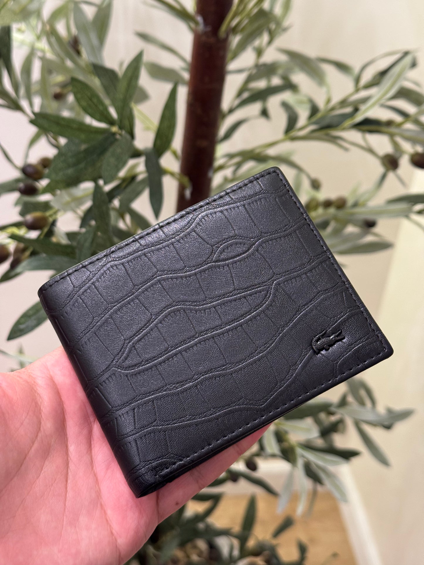 Lacoste Croc-Pattern Black Wallet