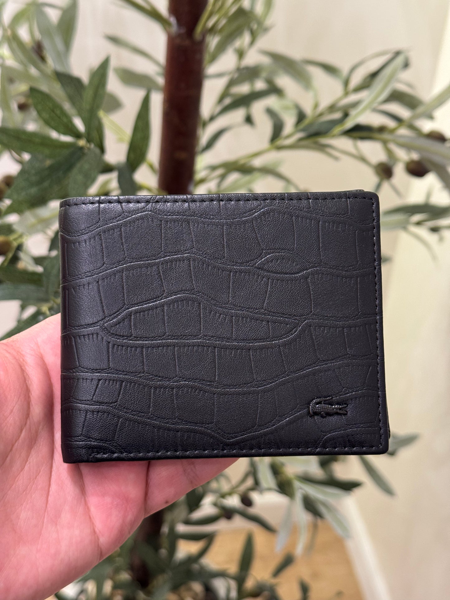 Lacoste Croc-Pattern Black Wallet